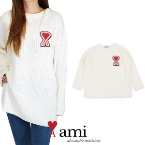 AMI 아미 레드 하트 오버 니트