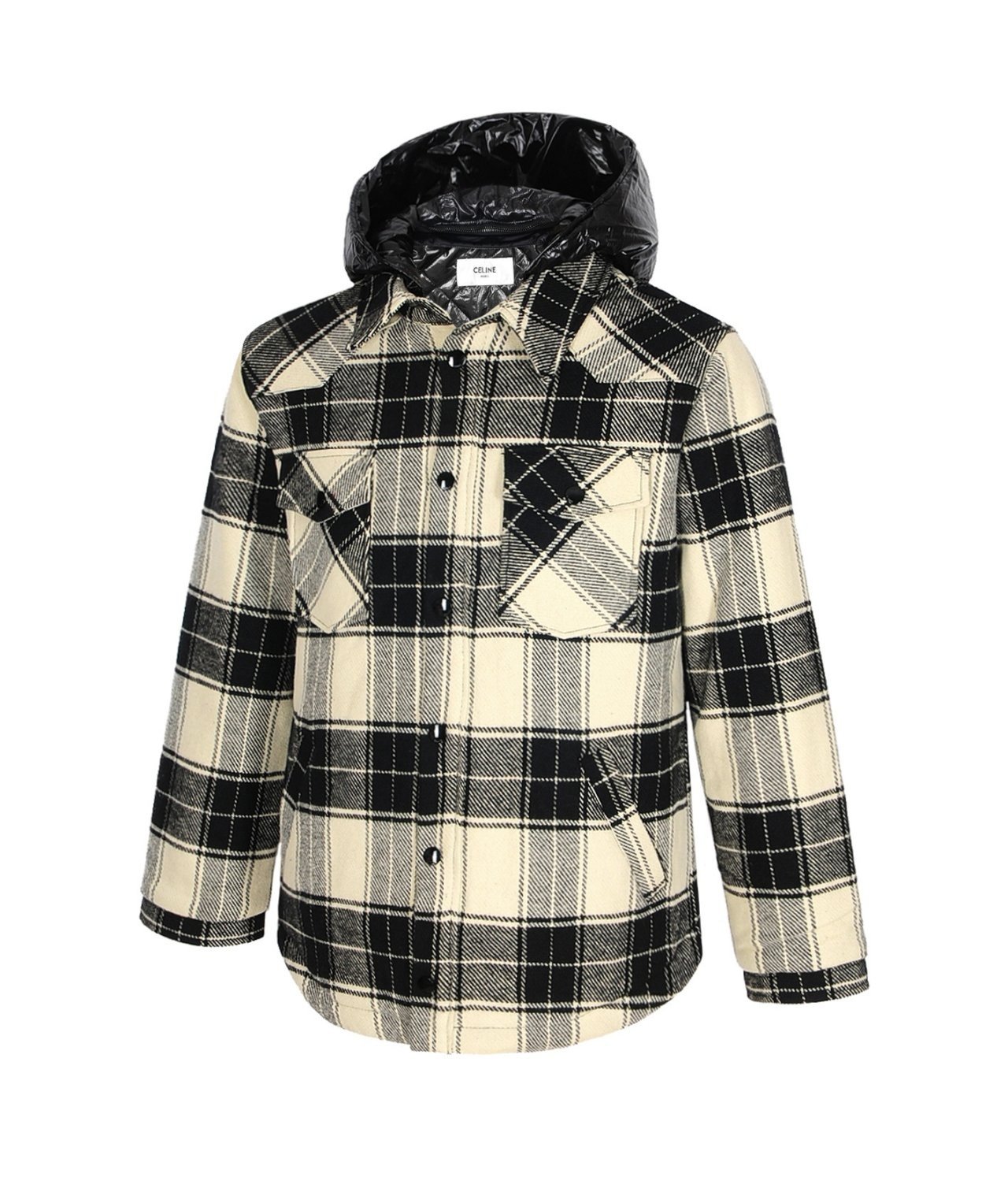 CELINE 셀린느 울 모직 체크 패딩 셔츠 자켓