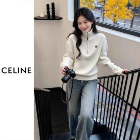 CELINE 셀린느 하이넥 반집업 스웨터 3COLOR