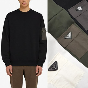 PRADA 프라다 배색 포켓 기모 맨투맨