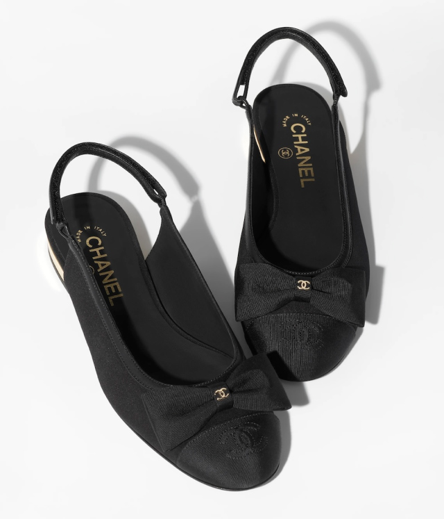 ●샤넬 리본 로고 블랙 슬링 플랫 슈즈●