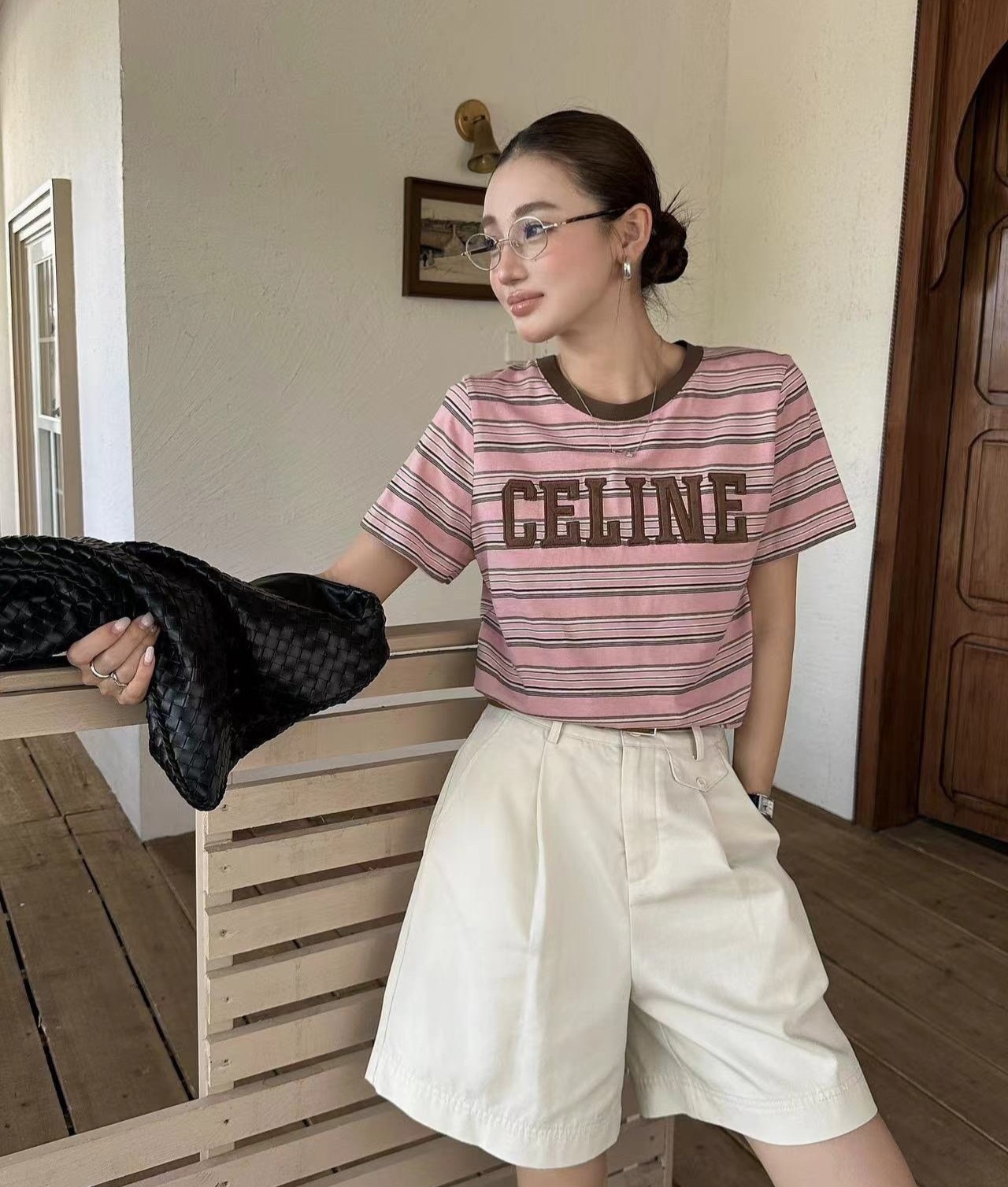 ●3월 판매 13위● CELINE 셀린느 벨벳 스트라이프 티셔츠 2COLOR