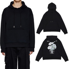 WOOYOUNGMI 우영미 블랙 플라워 백로고 후드