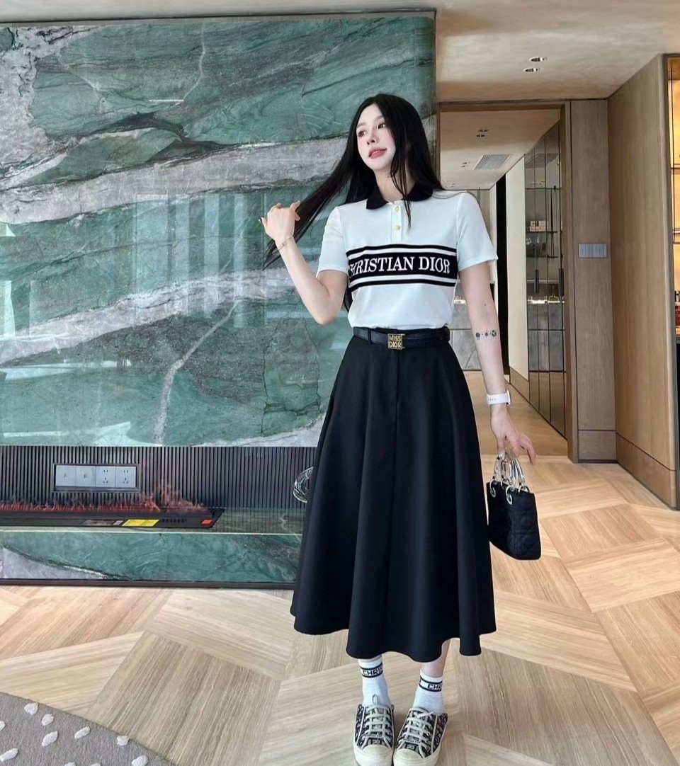 DIOR 디올 롱치마 카라반팔 셋트 (벨트 포함)