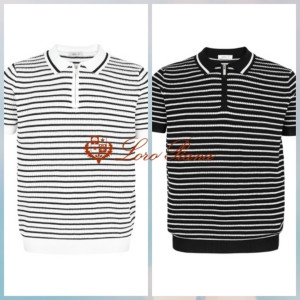 LOROPIANA 로로피아나 펀칭 반집업 스트라이프 카라