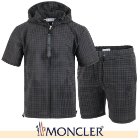 MONCLER 몽클레어 로고패치 체크 린넨 후드 셋업