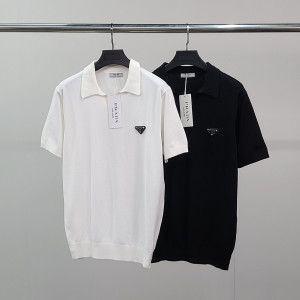 PRADA 프라다 로고와펜 오픈카라 반팔 카라 니트