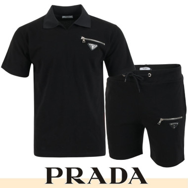 PRADA 프라다 오픈카라 지퍼포켓 하프 셋업