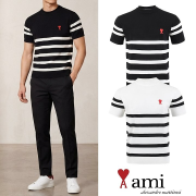 AMI 아미 스몰하트 스트라이프 니트