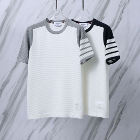  THOM BROWNE 톰브라운 018 사선 케이블 컬러 블록 니트 반팔