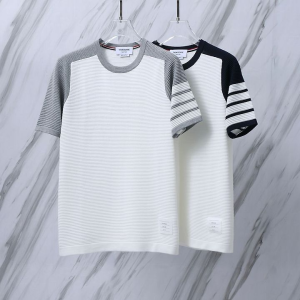  THOM BROWNE 톰브라운 018 사선 케이블 컬러 블록 니트 반팔