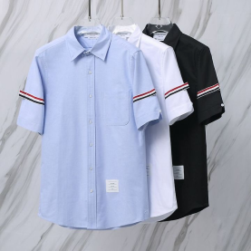 THOM BROWNE 톰브라운 091 RWB 암밴드 옥스포드 반팔 셔츠