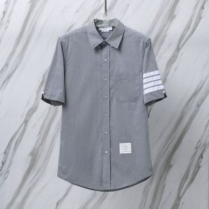 THOM BROWNE 톰브라운 098 사선 포플린 코튼 반팔 셔츠
