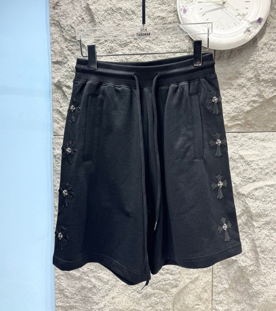CHROME HEARTS 크롬하츠 레더 메탈크로스 하프팬츠