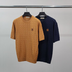 BURBERRY 버버리 기사탭 케이블 라운드 반팔 니트