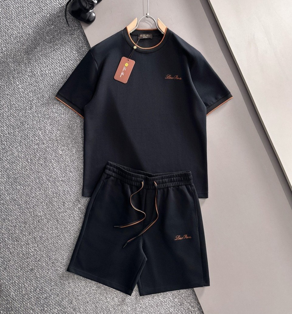 LOROPIANA 로로피아나 자수 로고 반팔 & 반바지 세트 2COLOR