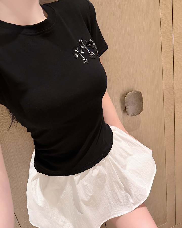 CHROME HEARTS 크롬하츠 1006 라인스톤 세메터리 크로스 반팔 2COLOR