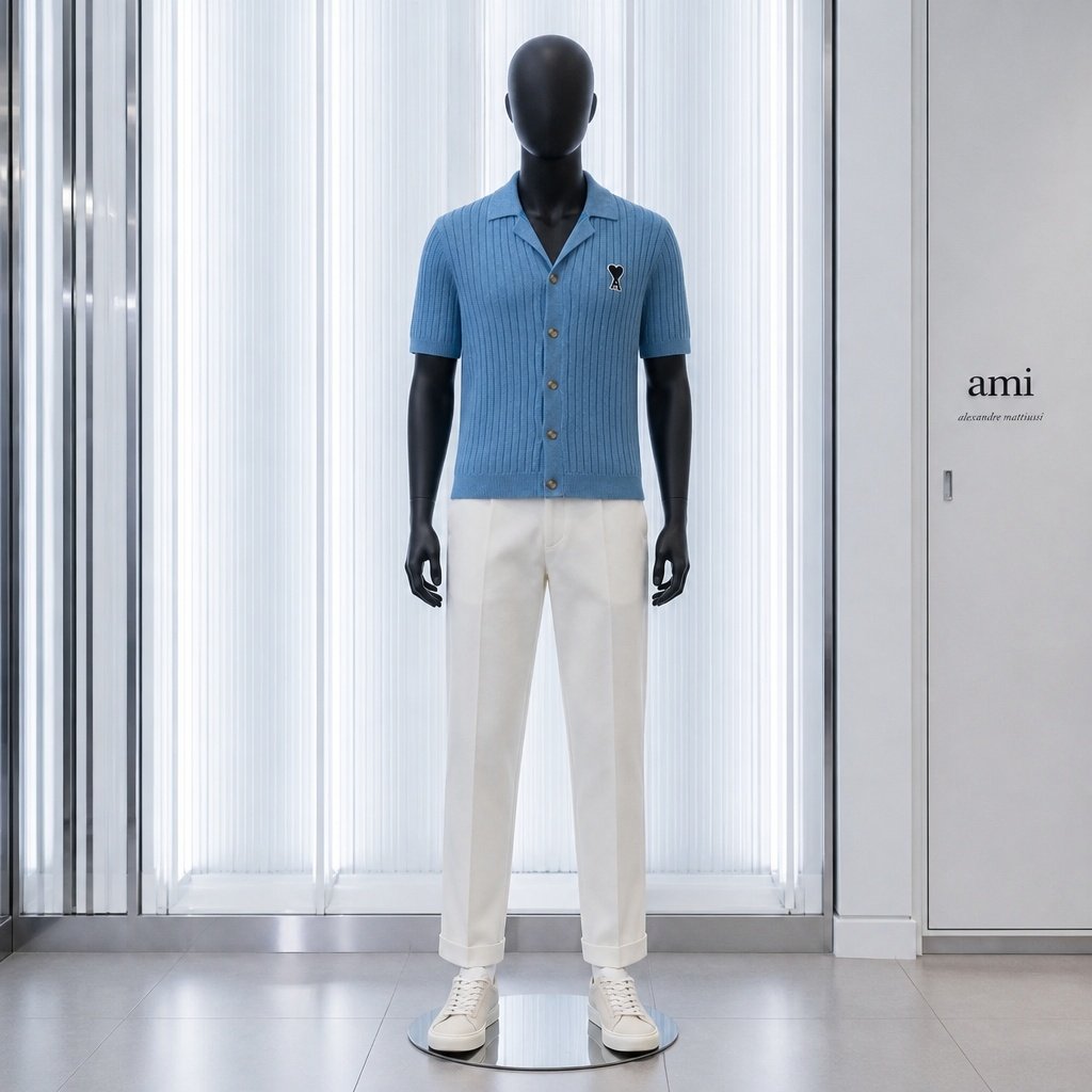 AMI 아미 핀턱 카라 니트 가디건 3COLOR