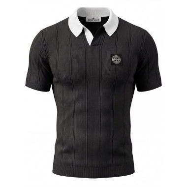 STONE ISLAND 스톤아일랜드 오픈카라 파인 게이지 리브 니트 반팔 3COLOR