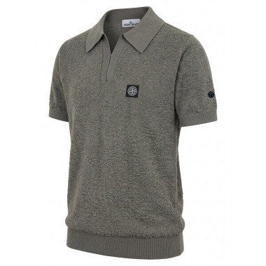STONE ISLAND 스톤아일랜드 스퀘어 와펜 Y카라 니트 반팔 4COLOR